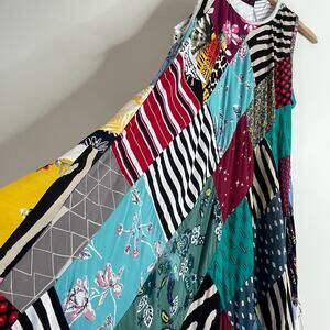 Vintage Y2K 90s Patchwork Tank Dress Medium Boho Festival Flowy Artsy Maximalist